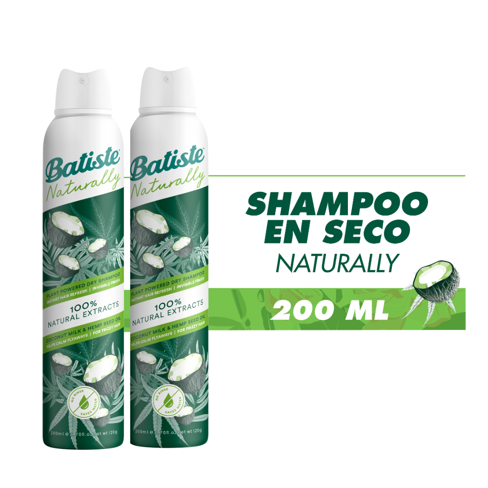 Shampoo en Seco Batiste Pack 2 Naturally Coco & Cañamo 200ml c/u