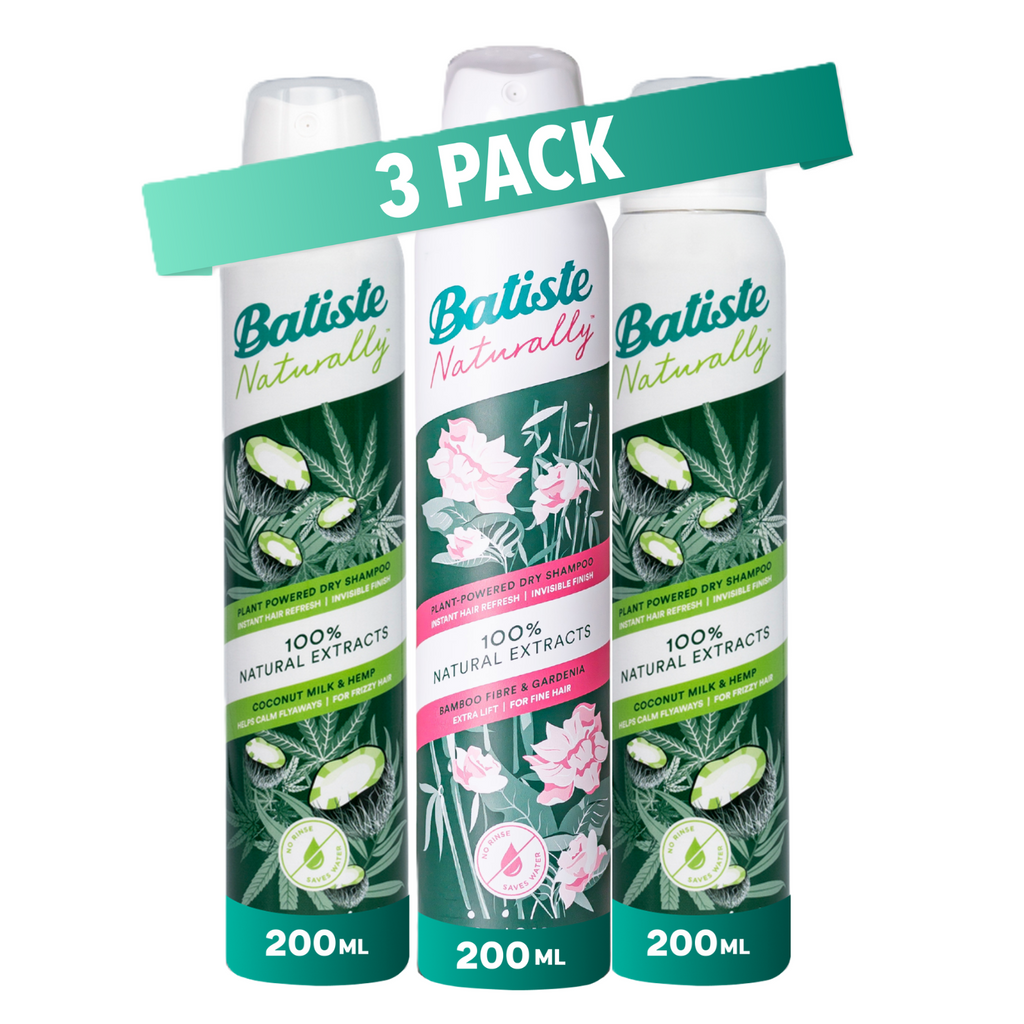 Pak x3 Batiste Shampoo en Seco 1 Bamboo Fibre & Gardenia + 2 Hemp & Coconut Milk 200ml c/u